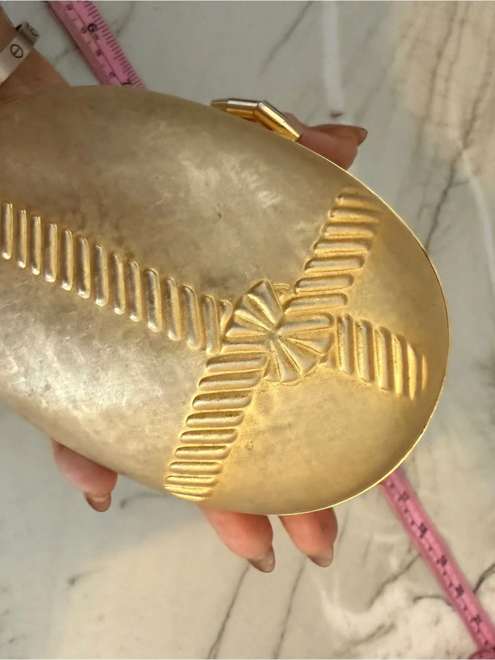 Vintage Gold Embossed Oval Clutch - Elegant Women's Evening Bag